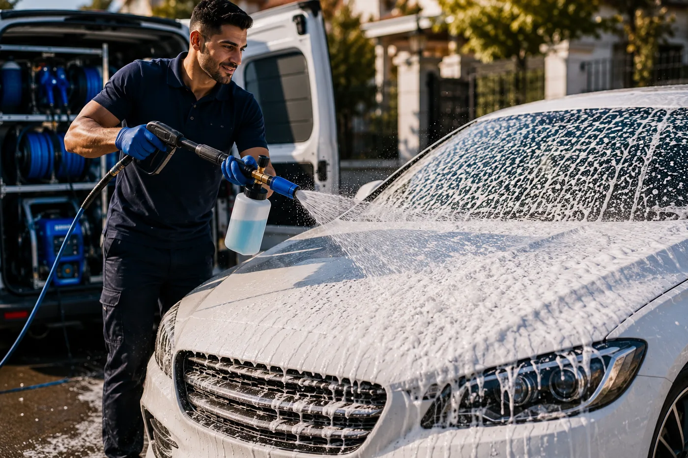 Mobil araç yıkama - köpük ile dış yıkama uygulaması